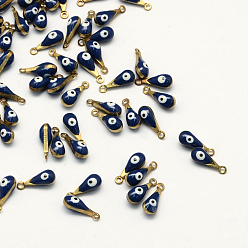 Морской Синий Античный золотой никелированная латунь эмаль прелести, слеза с глаз, Marine Blue, 11x4x4 мм, отверстие : 1 мм