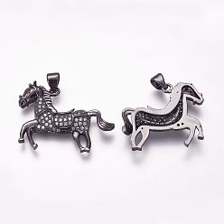 Gunmetal Brass Micro Pave Cubic Zirconia Pendants, Horse, Gunmetal, 21x26.5x3mm, Hole: 3x4mm