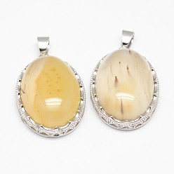 Натуральный Агат Природные подвески агат, с латунной фурнитурой , овальные, платина, 30x21x10~11 мм, отверстие : 6x4 мм