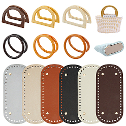 Color mezclado Kits de fabricación de bolsos de bricolaje, incluyendo 6 piezas 6 colores base de cuero PU y 12 piezas 6 estilos mangos de madera, color mezclado