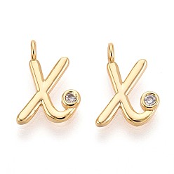 Letter X Латунные микро проложить кубического циркония прелести, долговечный, без никеля , реальный 18 k позолоченный, буквы, Письмо X, 13.5x8.5x3.5 мм, отверстие : 1.6 мм