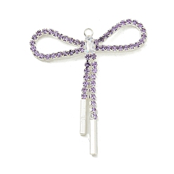 Лиловый Подвески латунные горный хрусталь, без кадмия и без свинца, бантом, сирень, 40x34.5x3 мм, отверстие : 1.6 мм