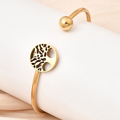 Золотой 304 женские браслеты-манжеты из нержавеющей стали, древо жизни, ионное покрытие (ip), долговечный, золотые, внутренний диаметр: 2.38 дюйм (6.05 см) x 2.07 дюйм (5.25 см)