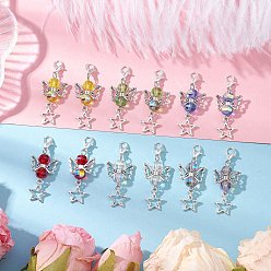 (52) Непрозрачная лаванда 12 шт 6 цвета прозрачные гальванические стеклянные подвесные украшения, с застежками-карабинами и бусинами из сплава, ангел и звезда, разноцветные, 46 мм, 2 шт / цвет