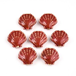 Лосось Фарфоровые бусины ручной работы, фантазии античного стекла фарфора, формы раковины, salmon, 25~27x27~29.5x10.5~12 мм, отверстие : 2 мм