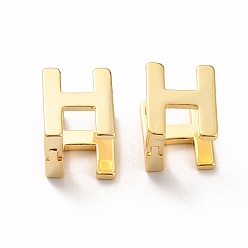 Letter H Boucles d'oreilles créoles initiales pour femmes, boucles d'oreilles en laiton plaqué or véritable 18k, letter.h, 12x9.5x9.5mm, pin: 0.8 mm