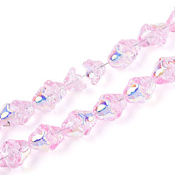 Бледно-Розовый Гальванизируйте прозрачное стекло бисер нитей, цветок, с покрытием AB цвета, розовый жемчуг, 11~12x8 мм, отверстие : 1.2 мм, около 101~102 шт / нитка, 29.92 дюйм (76 см)