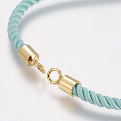 Real 18K Gold Plated Nylon Cord Bracelet Making, with Brass Findings, Long-Lasting Plated, Cadmium Free & Nickel Free & Lead Free, Tree of Life, Pale Turquoise, Real 18K Gold Plated, 8-5/8 inch~9-1/2 inch(220~240mm), 3mm, Hole: 2.5mm