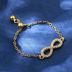 Infinity 925 Кольца-слайдеры из стерлингового серебра с микропаве из кубического циркония, кольца для звеньев цепи, бесконечность, внутренний диаметр: 18 мм