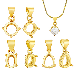 Real 24K Gold Plated 6Pcs 3 Styles Brass Pendant Cabochon Settings, Open Back Settings, Mixed Shapes, Real 24K Gold Plated, 10.5~14x6.5~11x5~6mm, Hole: 4.5~5x3.5mm, 2pcs/style