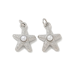 Платина Подвески из латуни с имитацией жемчуга АБС, без кадмия и без свинца, звезды прелести, с прыжковых колец, платина, 18x14x5.4 мм, отверстие : 3 мм