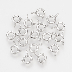 Платинированный Латунная застежка пружинного кольца, без никеля , Реальная платина, 9x7x2 мм, отверстие : 1.5 мм