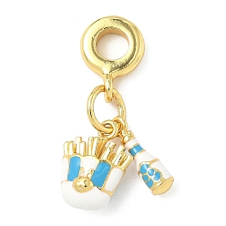 Темно-Голубой Латунные эмалированные европейские подвески с подвесками, подвески с большими отверстиями в виде картофеля фри и бутылки, стойки покрытие, золотые, долговечный, без кадмия и без свинца, глубокое синее небо, 29 мм, отверстие : 4.5 мм