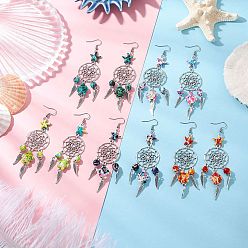 (52) Непрозрачная лаванда 6пары 6цвета сплава и синтетической бирюзы серьги-люстры, с 316 хирургическими серьгами из нержавеющей стали для женщин, плоские круглые с крылом, античное серебро, разноцветные, 106x28 мм, 1 пара / цвет