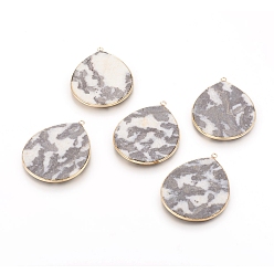 Zebra Jasper Natural Zebra Jasper Pendants, with Brass Findings, Teardrop, Golden, 42~44x33~35x2.5mm, Hole: 2mm