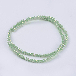 Green Electroplate Glass Beads Strands, Full Rainbow Plated, Faceted, Rondelle, Green, 3~3.5x2~2.5mm, Hole: 0.8mm, about 135~140pcs/strand, 14.6 inch(37cm)