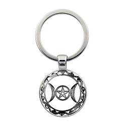 Луна Сплав со стеклянным кейчианом, плоские круглые с луной, луна, 6x2.7 см