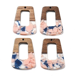 (52) Непрозрачная лаванда Подвески из смолы и ореха, трапециевидные, разноцветные, 37x27x3 мм, отверстие : 2 мм