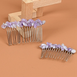 Lilac Natural Amethyst with Metal Chips Hair Combs, Hair Accessories for Women Girls, Lilac, 80x40mm
