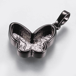 Черный Цвет Металла Сеттинги для кулона (кабошонов), латунь , чашки безель с краями, долговечный, бабочка, металлический черный , 13x18.5x3.5 мм, отверстие : 3x5 мм, лоток : 14x5.5 мм