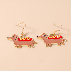 Salmón Oscuro Pendientes colgantes de aleación de esmalte para mujer, perro, salmón oscuro, 30x37 mm