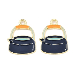 Prussian Blue Alloy Enamel Pendants, Kettle Charms, Golden, Prussian Blue, 22x17x1mm, Hole: 2mm