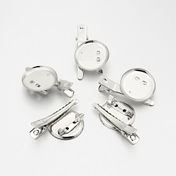 Платина Железа настройки кабошон брошь, с фурнитурой клипа для волос, платина, лоток : 28 мм, 43x29x8 мм