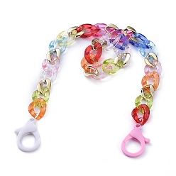 Pearl Pink Personalized Rainbow CCB Plastic & Acrylic Curb Chain Necklaces, Eyeglass Chains, Handbag Chains, with Plastic Lobster Claw Clasps, Pearl Pink, 19.09 inch(48.5cm)