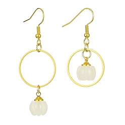 White Jade Natural White Jade Pumpkin with Ring Dangle Earrings, Iron Asymmetrical Earrings, 40~55.5x20mm
