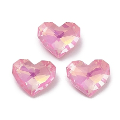 Розовый Стеклянные стразы кабошоны, точка назад и задняя пластина, граненые, сердце, светло-розовый, 8.5x10x4 мм