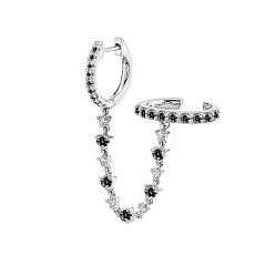 Черный Латунные кубических серьги циркония обруч, цепочка-оберег, платина, чёрные, 55x10 мм