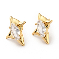 Прозрачный Серьги-гвоздики в виде звезды с кубическим цирконием, настоящие позолоченные украшения из латуни для женщин, без кадмия, без никеля и без свинца, прозрачные, 18 мм, штифты : 17x14 мм