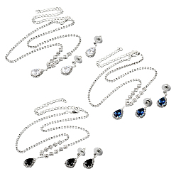 (52) Непрозрачная лаванда 3 комплекты 3 комплекты из латунных подвесок со стразами и серег-гвоздиков, слеза, разноцветные, 23x11 мм