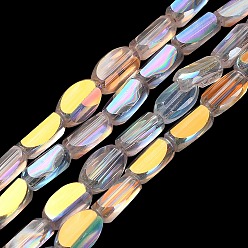 Прозрачный АВ Гальванизируйте прозрачные стеклянные бусины, овальные, граненые, с половиным покрытием, ясно AB, 6.5~7x4~4.5x3 мм, отверстие : 0.8 мм, около 47~48 шт / нитка, 12.52~12.91'' (31.8~32.8 см)