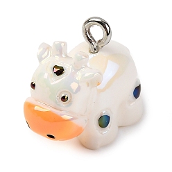 (461) Высокий Металлик Виноград Подвески из смолы с животной тематикой, с покрытием AB цвета, с железной платиной петлей, крупный рогатый скот, 16x18x10 мм, отверстие : 2 мм