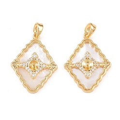 Настоящее золото 18K Латунные микро проложить четкие кубического циркония кулон поручительств, ромб, с оболочкой, реальный 18 k позолоченный, 24x18.5x4 мм, отверстие : 5x3 мм