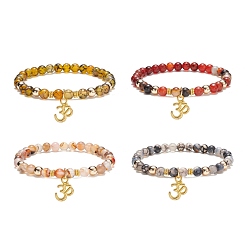 Смешанные камни Эластичный браслет из натурального агата и синтетического гематита с подвеской для йоги из сплава, украшения из драгоценных камней для женщин, разноцветные, внутренний диаметр: 2-1/4 дюйм (5.8 см)