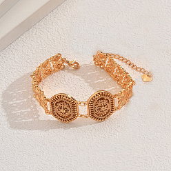 Золотой Старинные латунные браслеты в римском стиле с овальными звеньями, браслеты с геометрическим дизайном для женщин, внутренний диаметр: 6-3/4 дюйм (17 см)