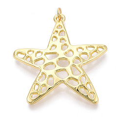 Настоящее золото 18K Латунные подвески, без кадмия и без свинца, звезда, с целью перехода в кольце, реальный 18 k позолоченный, 40x37x5 мм, отверстие : 3.5 мм