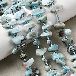 Ларимар Природные ларимар бисер нитей, самородки, с бисером, 9~16x4~8x3~8 мм, отверстие : 0.9 мм, около 47~55 шт / нитка, 15.35~16.14'' (39~41 см)