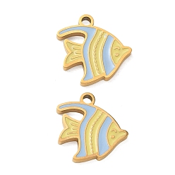Fish 304 Stainless Steel Enamel Pendants, Ion Plating(IP), Golden, Fish Charms, 14x13x1.5mm, Hole: 1.5mm