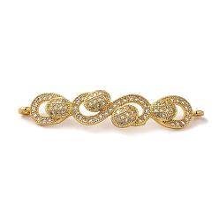 Golden Rack Plating Brass Micro Pave Clear Cubic Zirconia Connector Charms, Oval Links, Long-Lasting Plated, Lead Free & Cadmium Free, Golden, 41x8x3mm, Hole: 1.2mm