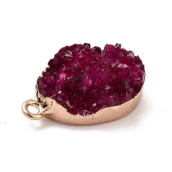 Crimson Resin Imitation Druzy Gemstone Pendants, Teardrop Charm, with Light Gold Tone Iron Findings and Paper Scrap Inside, Crimson, 24~25x16x9mm, Hole: 1.8mm