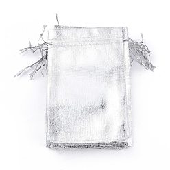 Silver Organza Bags, Rectangle, Silver, 16x11cm