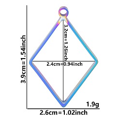 Rhombus Подвески с открытой задней панелью из нержавеющей стали, для diy уф смолы, эпоксидная смола, Прессованные цветочные украшения, Радуга цветов, ромб, 39x26x3 мм, отверстие : 2.2 мм
