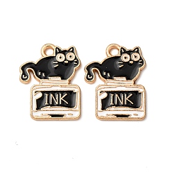 Черный Подвески из эмали и сплава, подвески в форме кошки, золотой свет, чёрные, 20x16x1.5 мм, отверстие : 1.8 мм