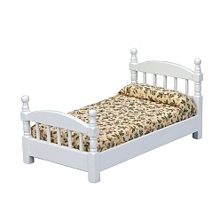 Белый Деревянная односпальная кровать мини модель, аксессуары для кукольного домика с микро-ландшафтом, притворяясь опорными украшениями, белые, 160x89x82 мм