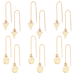 Golden 12Pcs 2 Styles Brass Stud Earring Findings, Ear Threads, Mixed Shapes, Nickel Free, Golden, 6pcs/style