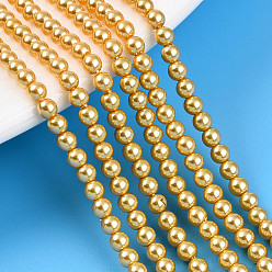 Золотистый Выпечка из окрашенного перламутрового стекла жемчужные бусинки, круглые, золотые, 3 мм, отверстие : 0.6 мм, около 135~136 шт / нитка, 15.75~16.14 дюйм (40~41 см)