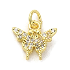 Прозрачный Подвески из настоящей 18k-позолоченной латуни с фианитами, без кадмия, без никеля и без свинца, с прыжковых колец, бабочка, прозрачные, 11.5x11.5x2.5 мм, отверстие : 3 мм